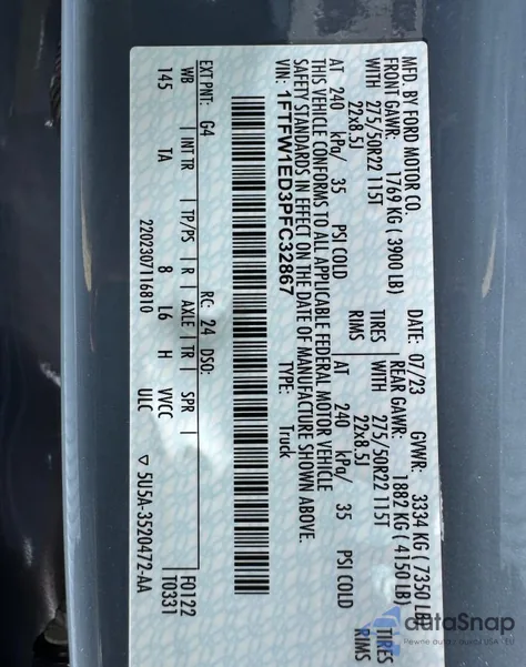 2023 Ford F150 Supercrew from USA, damaged, VIN 1FTFW1ED3PFC32867